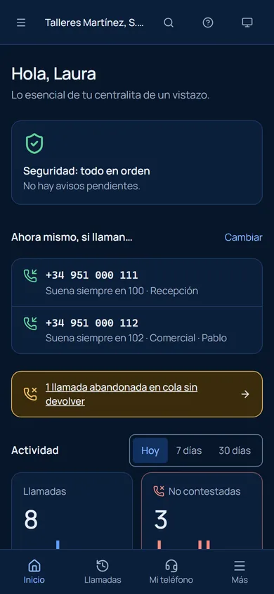 La misma centralita en el móvil